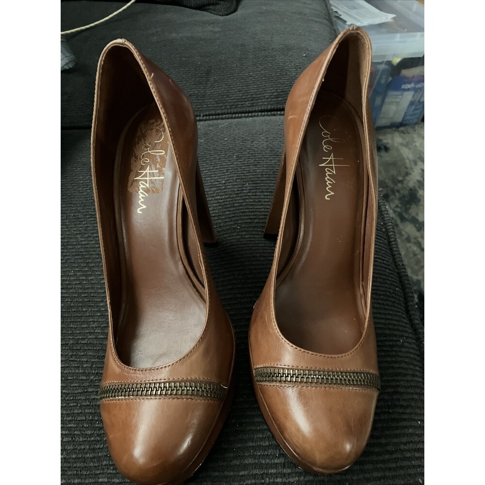 Cole Haan NikeAir Soles Heels Zipper Brown Leather Size 6B